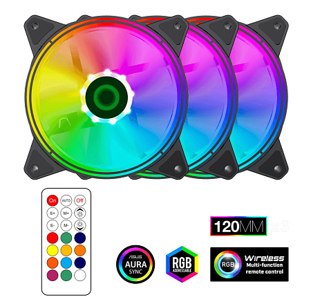 PC Case Fan GAMEMAX RQ300, 3xARGB Fan Kit, 120mm, 21dB, 45 CFM, 1100RPM + Remote Control