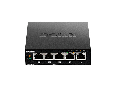 .5-port Gigabit Switch D-Link "DGS-1005P/A1A", with 4-Port PoE, steel case, 60W Budget