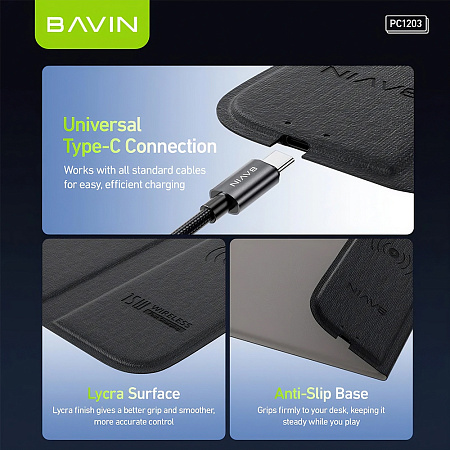 BAVIN Office Essential Mouse Pad with 15W Wireless Charger, Smart Safety Chip, Black