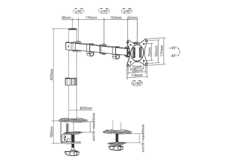 Table/desk 1-display mounting "MA-D1-01" Gembird (rotate,tilt,swivel),17”-32”,up to 9 kg,VESA:75x75,