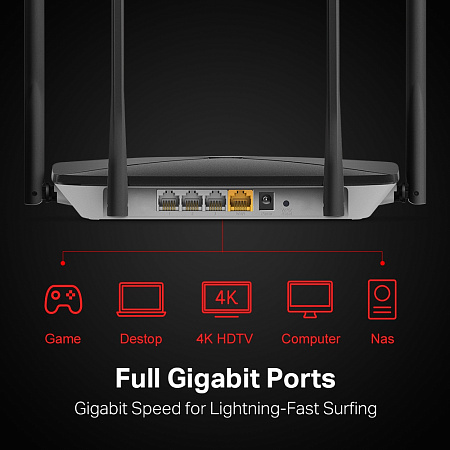 Wi-Fi AC Dual Band MERCUSYS Router, "AC12G", 1200Mbps, 3xGbit Ports, MIMO