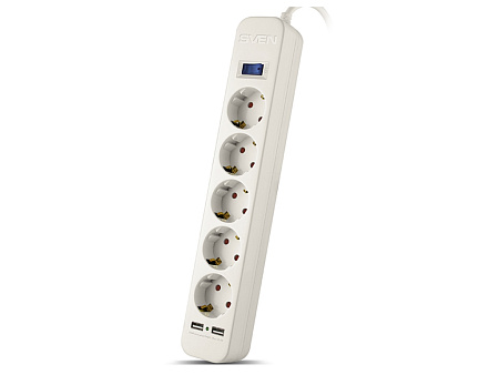 Surge Protector 5 Sockets, 3.0m, Sven "SF-05LU", 2 USB ports charging (2.4A), White, удлинители, ups, стабилизаторы