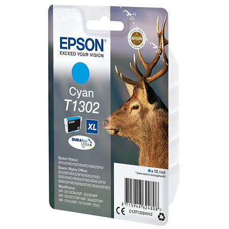 Ink Cartridge Epson Singlepack T1302 DURABrite Ultra Ink, Cyan, C13T13024012 Ink Cartridge Epson Singlepack T1302 DURABrite Ultra Ink, Cyan, C13T13024012