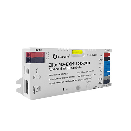 Gledopto Elite 4D-EXMU Advanced ESP32 WLED Digital LED Controller RGB/RGBW/RGBCCT with 4-output, LAN (GL-C-618WL), DC5~24V,max 15A output, max 800ICs