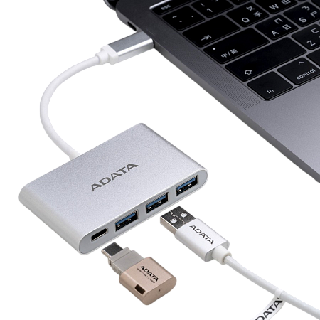 USB Type-C to 3-Ports USB-A 3.1 Hub Adata, Silver, Aluminum-Casing (ACA3HUBAL-CSV)