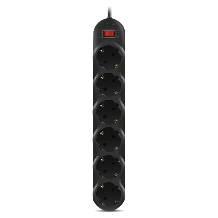 Surge Protector   6 Sockets,  3.0m,  Sven "SF-06L", BLACK, Retail color box, flame-retardant