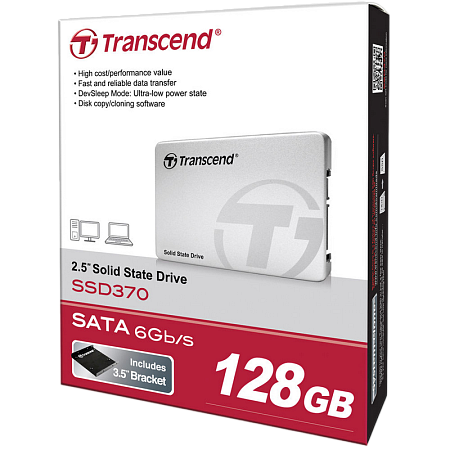 2.5" SATA SSD   128GB Transcend "SSD370" [R/W:560/460MB/s, 70/40K IOPS, SM2246EN, NAND MLC]