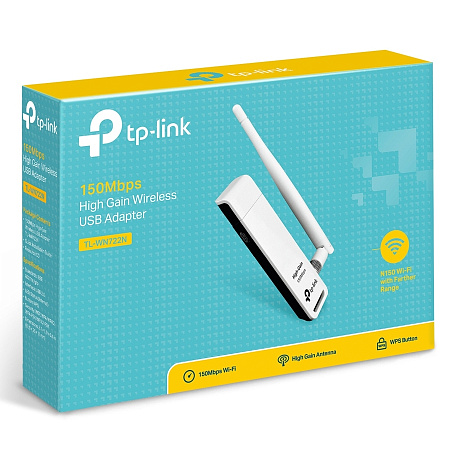 USB2.0 Wi-Fi N LAN Adapter TP-LINK "TL-WN722N", 150Mbps, Detachable Antenna