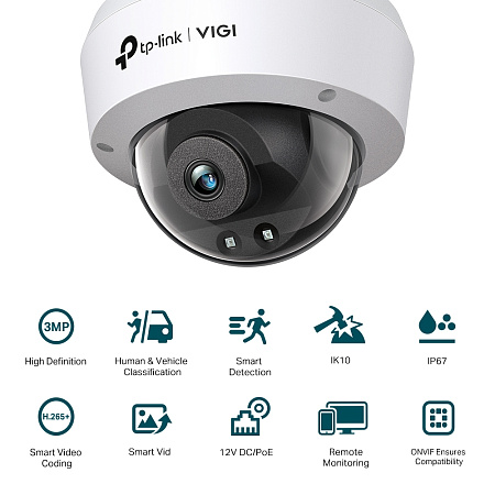 TP-Link Dome Outdoor Network Camera, "VIGI C230I", 4mm, 3MP, IK10, IP67, PoE