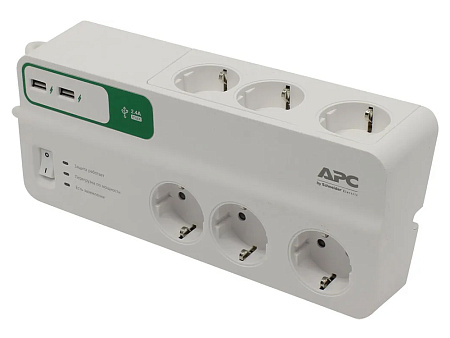 APC PM6U-RS Essential SurgeArrest 6 outlets with 5V, 2.4A 2 port USB charger, 230V Russia