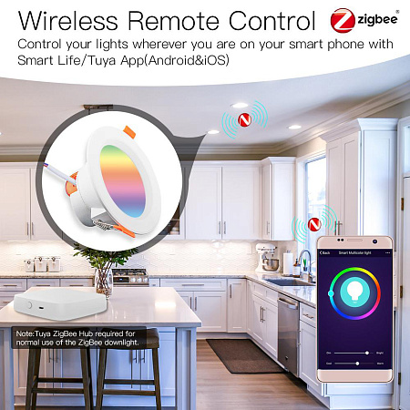 Moes ZigBee LED Downlight Spot 2700K-6500K RCB+C+W, 900lm, 3.5", 7W