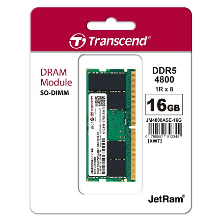 16GB DDR5-4800MHz SODIMM Transcend JetRam, PC5-38400U, 1Rx8, CL40, 1.1V 16GB DDR5-4800MHz SODIMM Transcend JetRam, PC5-38400U, 1Rx8, CL40, 1.1V