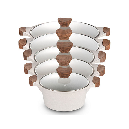 Raf Cookware Set Pans With Lids R.80003, 5pcs Set, White