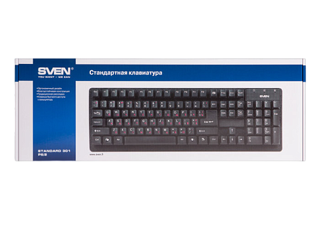 Keyboard SVEN Standard 301, Classic layout, Splash proof, Calculator key, 1.5m, USB+PS/2, EN/RU, Bla