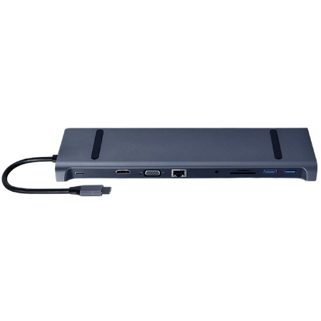 Docking Station Gembird A-CM-COMBO10-01, 3xUSB3.1, 2xUSB-C, LAN, HDMI, VGA, SD, MicroSD, 3.5mm, PD 8