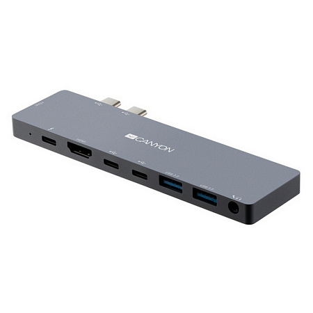 Docking Station Canyon DS-8 for MacBook, 8-in-1, 3xUSB-C, 2xUSB3.0, 2xHDMI, 3.5mm, PD 87W, Aluminum