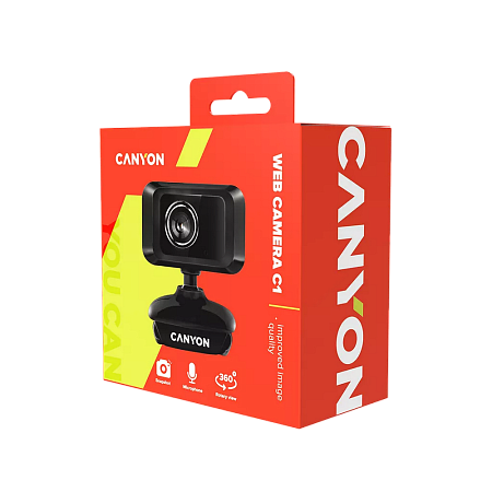PC Camera Canyon C1, 480p/1200p (by software), Sensor 0.3 MP, FoV 40°, Microphone, Black/Silver