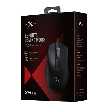 Gaming Mouse Bloody X5 Pro, 50-16000 dpi, 5 buttons, 400IPS, 50G, Ergonomic, Rubber Grips, UV surfac