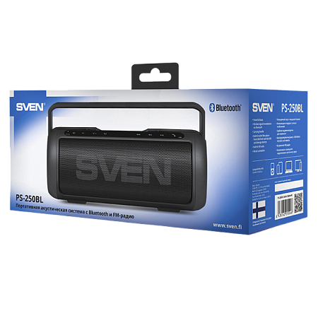 Speakers SVEN "PS-250BL" 10w, Black, Bluetooth, microSD, FM, AUX, Mic, power: 2200mA, USB, DC 5V