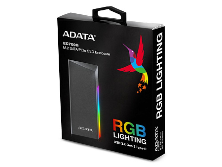 .M.2 SATA /NVMe SSD Enclosure ADATA XPG EC700G USB3.1 Type-C/A, RGB, Slim Durable Aluminum