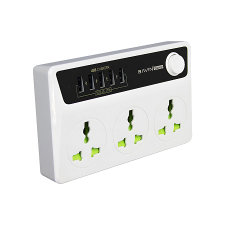 BAVIN Power Socket 3 Outlets + 4 USB 3.4A, Intelligent Timer Control, EU Plug, White