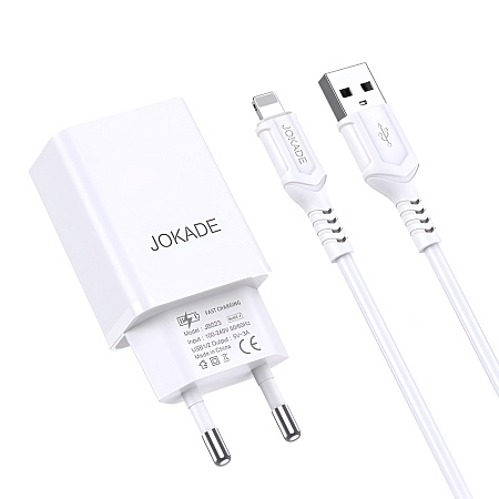 Jokade Wall Charger with Cable USB-A to Lightning Dual Port JB024 3A, White