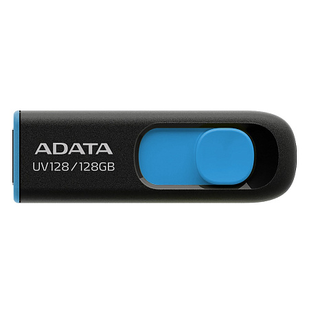128GB  USB3.1 Flash Drive ADATA "UV128", Black-Blue, Plastic, Slider (R/W:90/40MB/s)