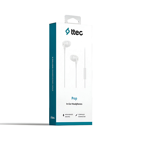 ttec Headphones In-Ear with Microphone 3.5mm Pop, White