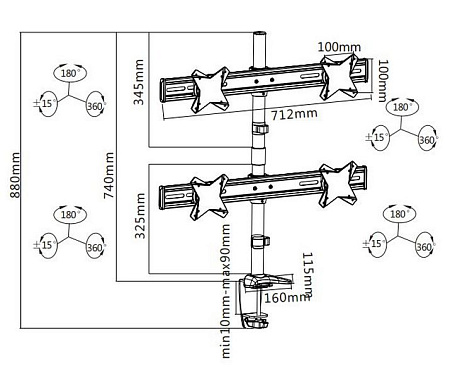 Table/desk stand for 4 monitors Reflecta PLANO DeskStand 23-1010 Q, 13"-23 ", 100x100, 8kg/bracket.