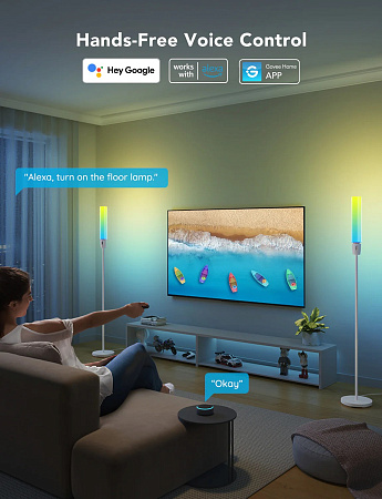 Торшер GOVEE RGBICW Cylinder Floor Lamp, Wi-Fi + BT, Multicolor + Extra White LEDs