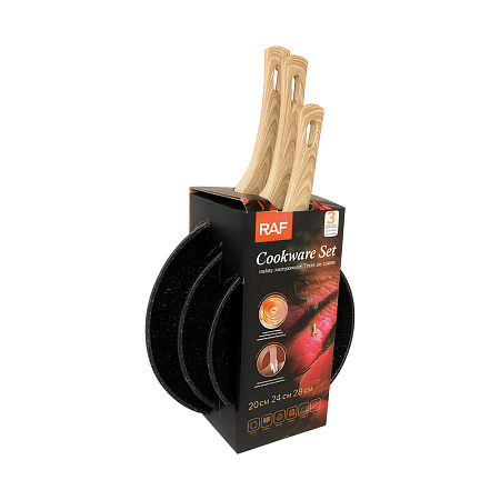 Raf Cookware Set Frying Pans R.80008, 3pcs Set, Black