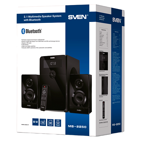 Speakers SVEN "MS-2250" SD-card, USB, FM, remote control, Bluetooth, Black, 80w/50w + 2x15w/2.1