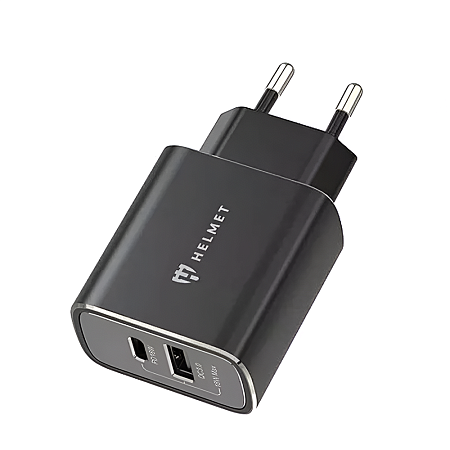 Helmet Wall Charger USB/Type-C QC3.0 18W (Сable 3 in1), Silver Helmet Wall Charger USB/Type-C QC3.0 18W (Сable 3 in1), Silver