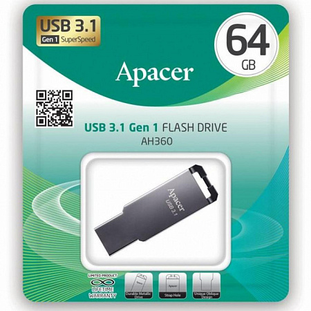 USB Flash накопитель Apacer AH360, 64Гб, Чёрный