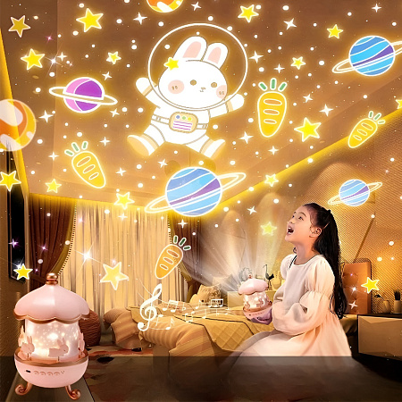Glaceon Light Projector,6 Film,5 Colours Changing,Rabbits Night Light Projector for Kids