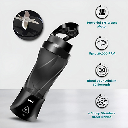 Libra Portable Blender Large Capacity USB-C 95x95x280mm, Black