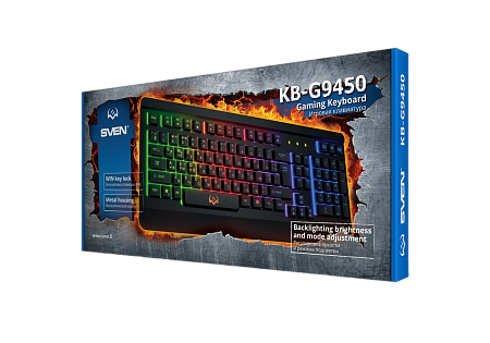 Gaming Keyboard SVEN KB-G9450, 3 colors backlight, Metal plate, WinLock, 12 Fn keys, Black, USB
