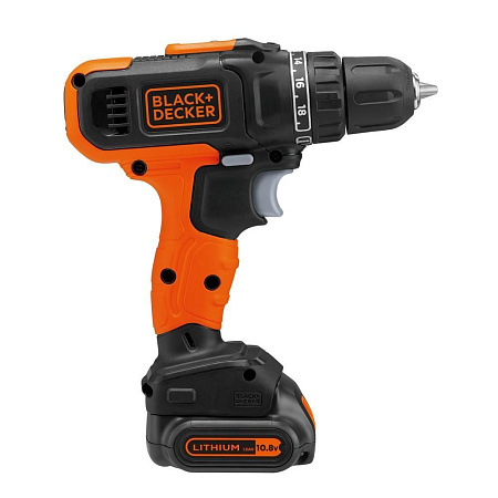 Drill/Driver Black+Decker (BCD7122CK-RU) 10.8V Li-Ion 2x1.5 Ah + Kitbox, 2 Speed 0-1400 rpm, LED, 26
