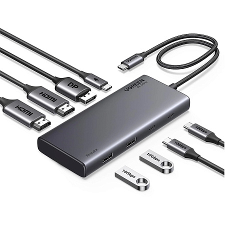 UGREEN Docking Station 8in1 USB-C to 2*HDMI 4K@60Hz + 1*DP 4K@60Hz + 2*USB-A3.2 + 2*USB-C3.2 + PD 100W | CM639, Gray UGREEN Docking Station 8in1 USB-C to 2*HDMI 4K@60Hz + 1*DP 4K@60Hz + 2*USB-A3.2 + 2*USB-C3.2 + PD 100W | CM639, Gray