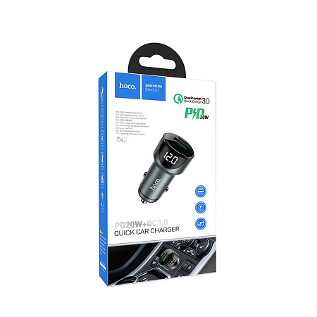 Hoco Car Charger USB/Type-C PD 20W + QC3.0 18W Z42, Gray