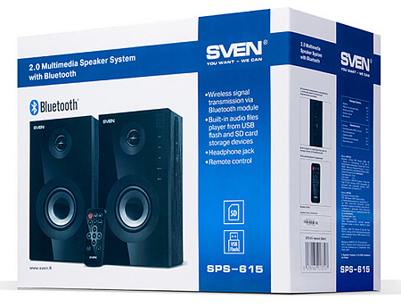 Speakers SVEN "SPS-615" Black, 20w, Bluetooth, SD, USB Flash, Remote Control