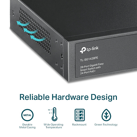 28-port Gigabit EasySmart PoE+ Switch TP-LINK "TL-SG1428PE", 24xPoE+ ports, 2xSFP Slots, 250W Budget