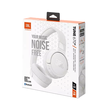 Headphones  Bluetooth  JBL T670NC, White, On-ear, Adaptive Noise Cancelling with Smart Ambient