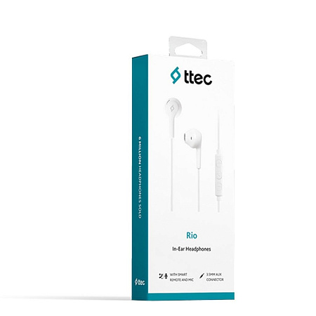 ttec Headphones In-Ear with Built-in Remote Control RIO, White