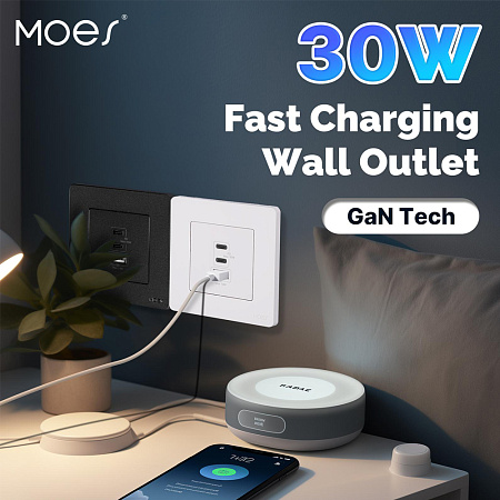 Moes Star Ring Socket 30W GAN 3 Ports (2*Type C+1*USB-A), White