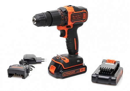 Hammer Drill/Driver Black+Decker (BDCHD18KB-QW) 18V Li-Ion 2x1.5 Ah + Kitbox, LED,2 Speed 0-1400 rpm