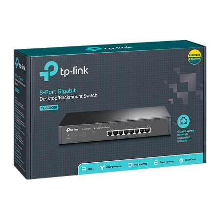 .8-port 10/100/1000Mbps Switch TP-LINK "TL-SG1008", steel case, Rackmount 13"