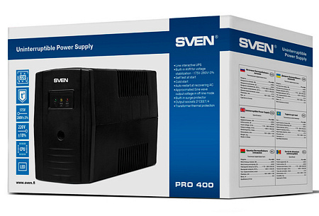 UPS SVEN Pro  400, 400VA/240W, Line Interactive, AVR, LED, 2xShuko Sockets