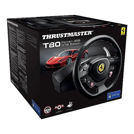 Wheel Thrustmaster T80 Ferrari 488 GTB Edition,11", 240 degree, 11 buttons, D-pad, 2-pedal pedal set