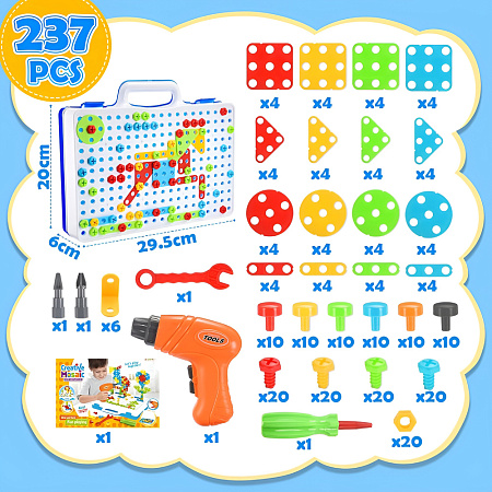 Creative Mosaic Drill Toy Set, 237-Piece DIY Educational Kit